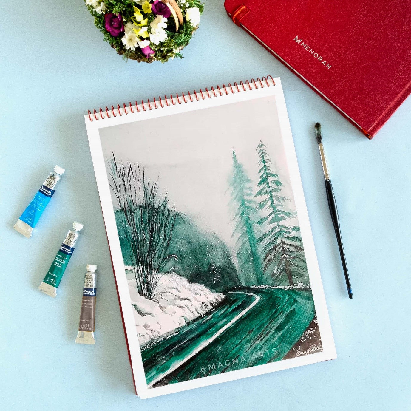 Drive Through the Mist Painting with Menorah Sketchbook MENORAH