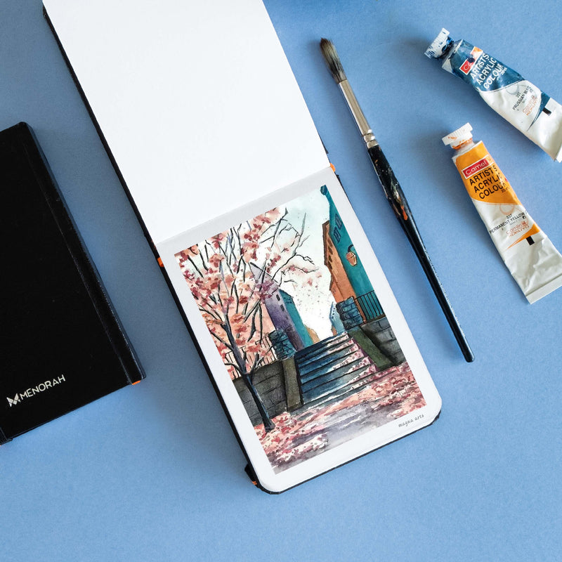 Acrylic Painting Stair in mini sketchbook 180 GSM sketchbook, a6 size sketchbook, sketchbook for artist. #color_black