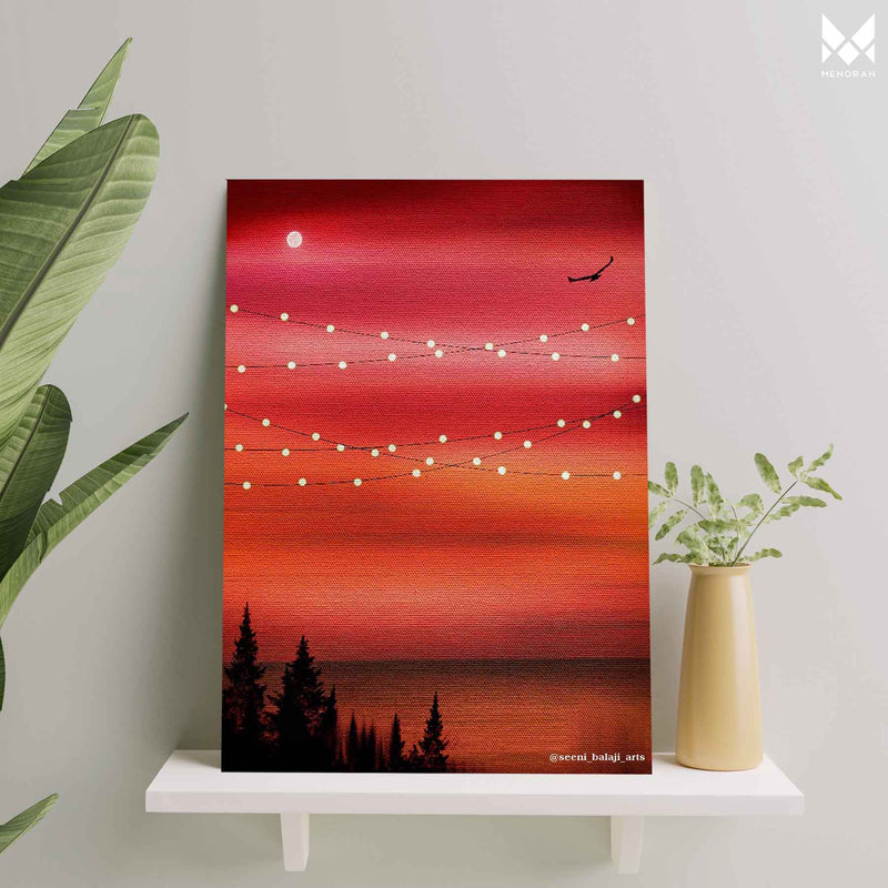 Evening scenery seashore lamb light  painting on 8x10 inch Canvas board, panel for painting, 380 GSM canvas panel, board for sketching, gouache painting, acrylic painting. available in Pack of 4.