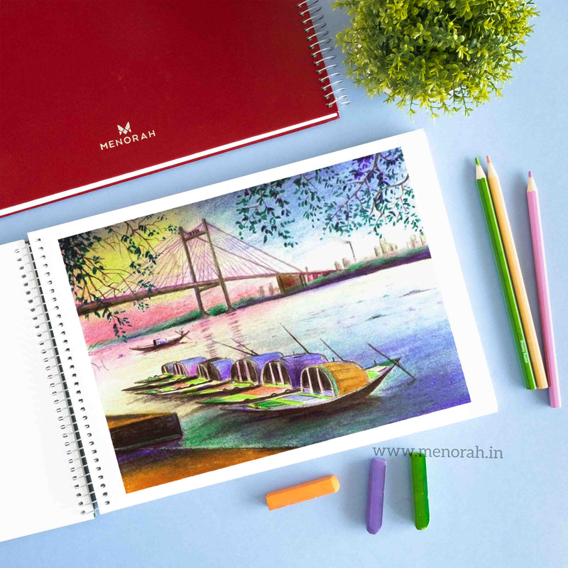 Menorah's Dry Media sketchbook, Fully Handmade touch, A4 size 115 GSM Thickness paper