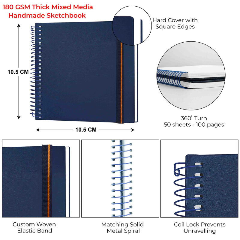SQUARE - METAL SPIRAL SKETCHBOOK - 180GSM - (10.5 x 10.5)cm - SMALL - PACK OF 2