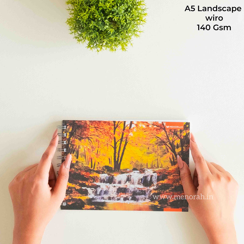 Wireo 140 GSM A5 size landscape Tropical Cascade Theme sketchbook for artist.