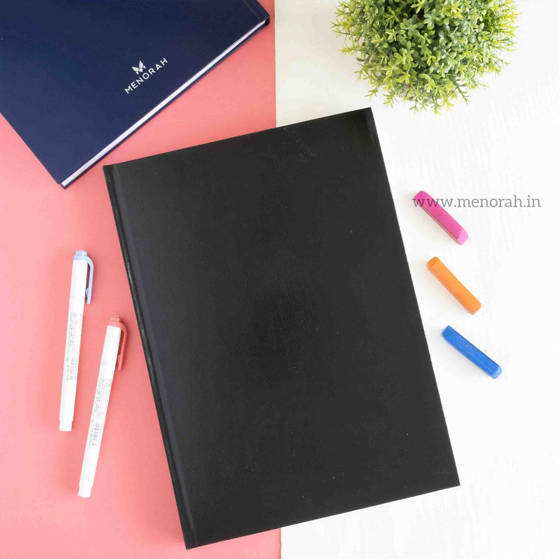 Menorah's Dry Media Black color sketchbook, Fully Handmade touch, A4 size hardbound Sketchbook. 115 GSM Thickness sketchbook.