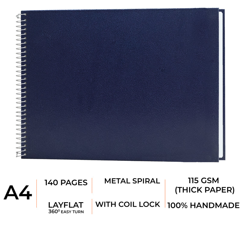 A4 size royal blue 115 GSM thick paper Dry Media square sketchbook. spiralbound Sketchbook, 100% handmade sketchbook with 140 pages.