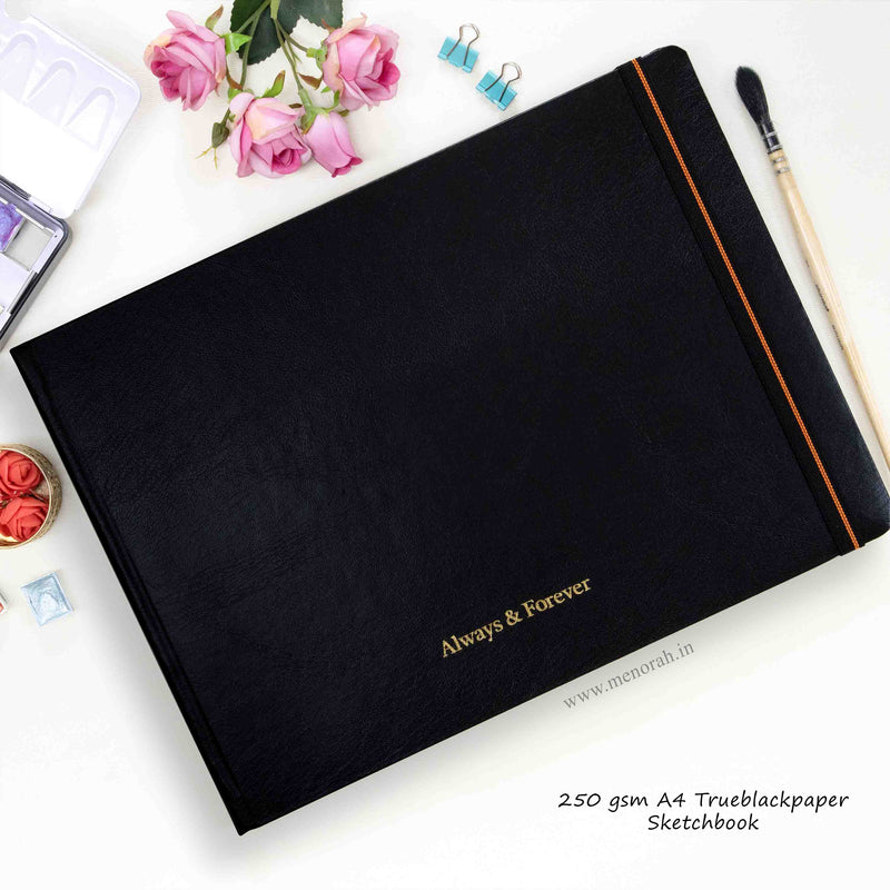 Personalized in Trueblack paper Sketchbook with a lovely qoute in gold foil @menorahstationery