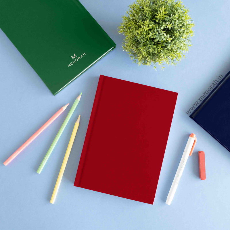 Menorah's Dry Media red color sketchbook, Fully Handmade touch, A5 size hardbound Sketchbook. 115 GSM Thickness sketchbook.