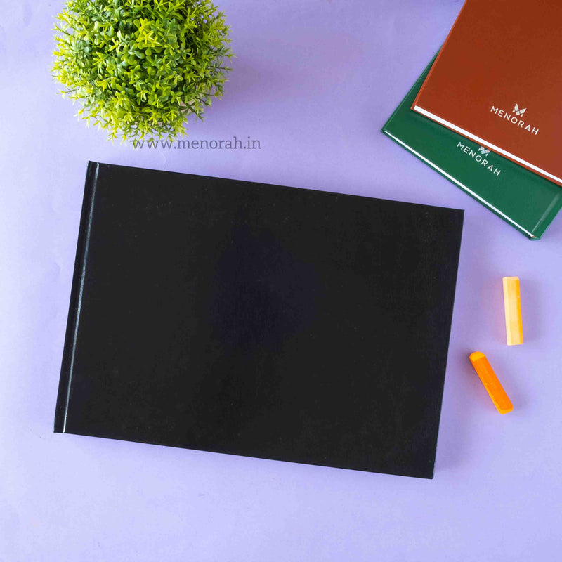 A4 size landscape hardbound dry media sketchbook from Menorah stationery, 115 GSM sketchbook available in more colors.
