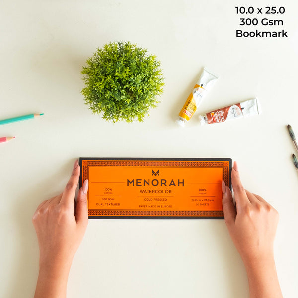 MENORAH A5 Watercolor Sketchbook - 100% Cotton 300GSM Paper, 15 Sheets Cold Pressed For Artists, Glued Pad