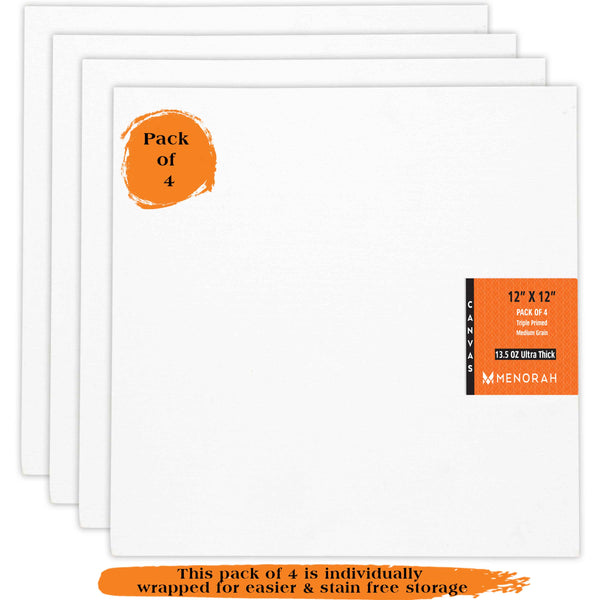 12x12 inch Canvas board, panel for painting, 380 GSM canvas panel, board for sketching, gouache painting, acrylic painting. available in Pack of 4.