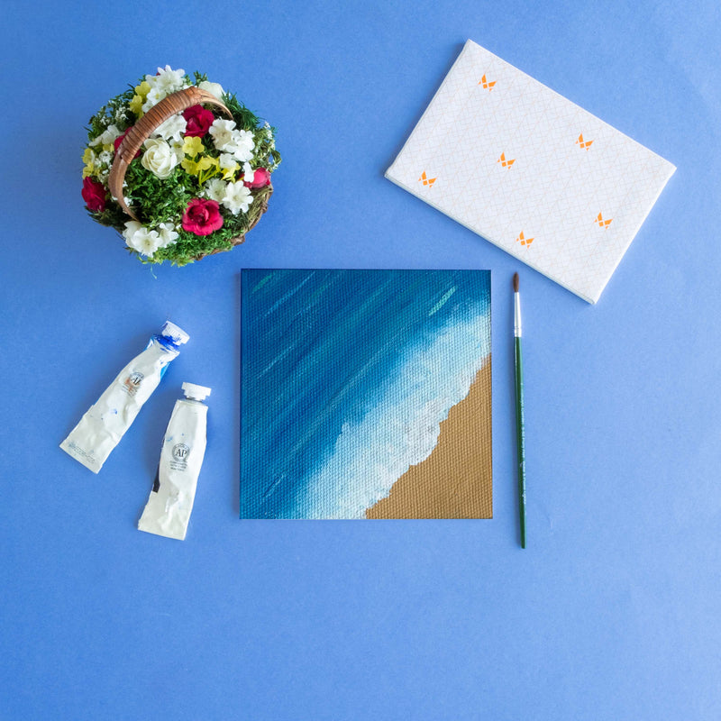 Acrylic seashore painting on 6x6 inch Canvas board, panel for painting, 380 GSM canvas panel, board for sketching, gouache painting, acrylic painting. available in Pack of 4.