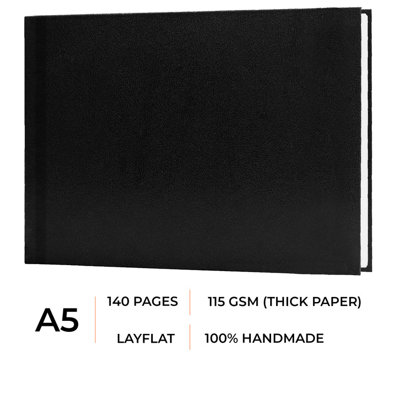 A5 size landscape hardbound dry media sketchbook from Menorah stationery, 115 GSM sketchbook available in more colors.