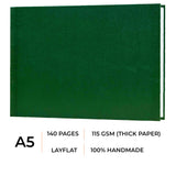 Menorah's Dry Media Dar green color sketchbook, Fully Handmade touch, A5 size hardbound Sketchbook. 115 GSM Thickness sketchbook. 