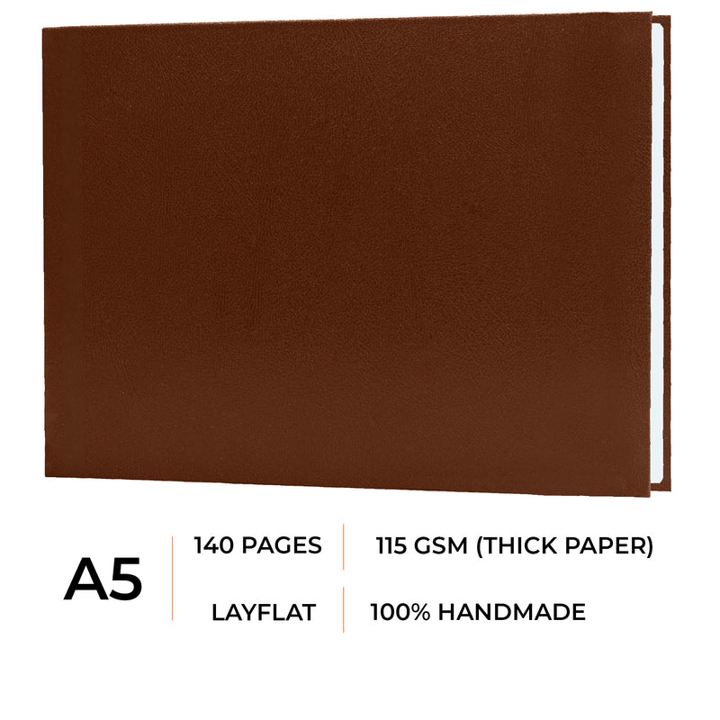 A5 size with 140 plain pages, 100% handmade sketchbook,  115 GSM Thickness which makes the Soft Pastels, Oil Pastels, Portrait Sketching, Pencil Colours stable. 