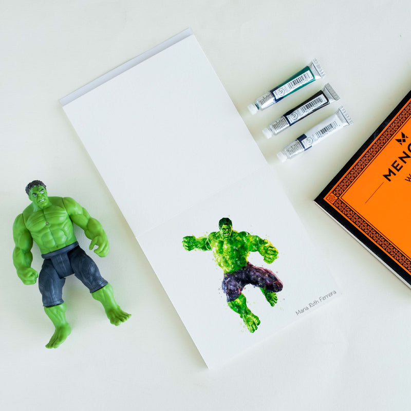 Hulk watercolor Painting sketchbook, Greenary paintings, Nature paintings,Menorah's watercolor paper/sketchpad is made with 100%Cotton,100% Vegan watercolor paper, 300GSM Thickness which makes the watercolour stable, Square size book so you can carry it anywhere, it contains 24 Pages/12sheets, Make your creations using Acrylics, Gouache, Tempera, Poster colur. watercolor in our sketchbook
