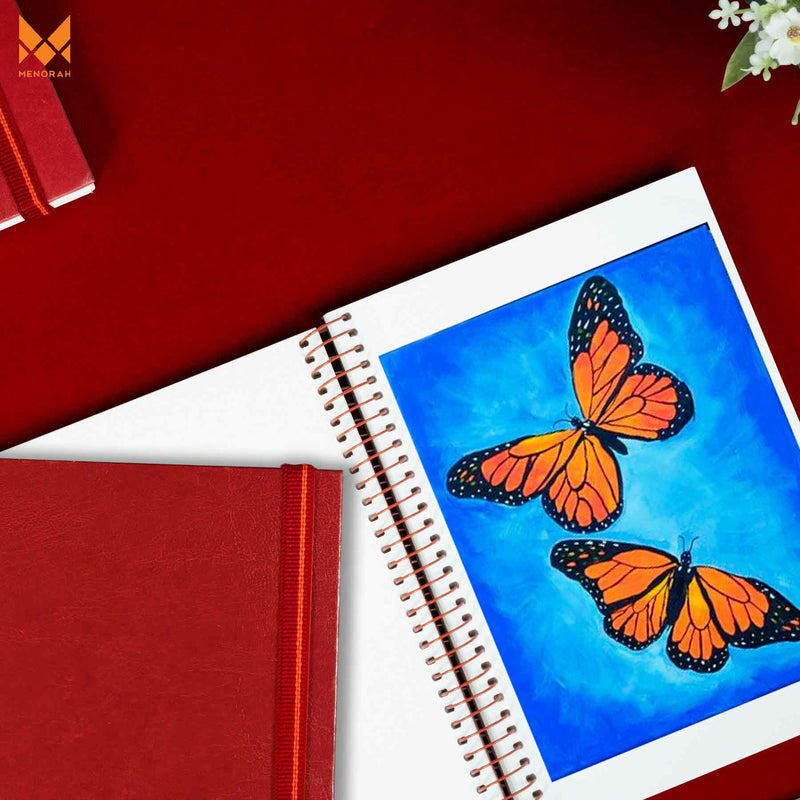 Beautiful butterfly painting on 180 GSM sketchbook. Mixed media sketchbook. Artist sketchbook. #color_red