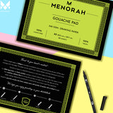 Menorah's Gouache Pad, 100% handcrafted, Sketchpad, 240 GSM Sheets with 40 pages/ 20 sheets, make your creations using Gouache and acrylic paints, Fine Liners, Opaque Pens, Colour pencil drawing, Pen art, Charcoal, Graphite, Soft Pastel, and Oil pastels in our sketchpad.