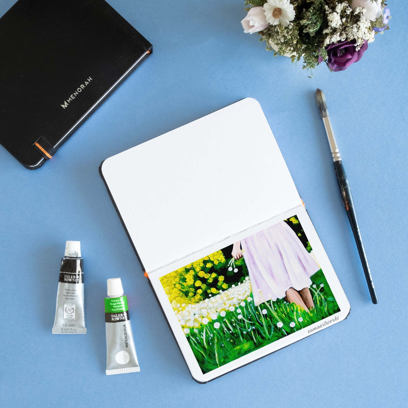 Beautiful acrylic floral painting in 180 GSM mini sketchbook, a6 size sketchbook. #color_black