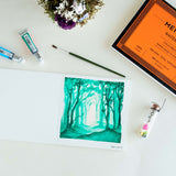forest paintings in watercolor sketchbook, Greenary paintings, Nature paintings,Menorah's watercolor paper/sketchpad is made with 100%Cotton,100% Vegan watercolor paper, 300GSM Thickness which makes the watercolour stable, Square size book so you can carry it anywhere, it contains 24 Pages/12sheets, Make your creations using Acrylics, Gouache, Tempera, Poster colur. watercolor in our sketchbook