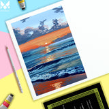 Glowing beach landscape Painting using Gouache,  Menorah's Gouache Pad, 100% handcrafted, Sketchpad, 240 GSM 