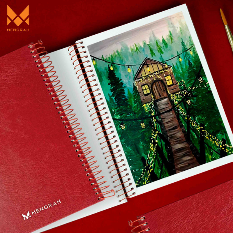 Nature scenery painting on 180 GSM sketchbook. Mixed media sketchbook. Artist sketchbook.#color_red