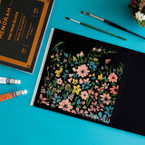 Florals Acrylic Painting in Sketchbook | Acrylic Floral Painting in black sketchbook. 250 GSM true black sketchbpad.