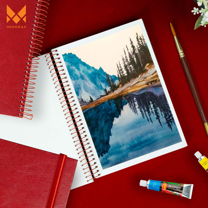Nature scenery painting on 180 GSM sketchbook. Mixed media sketchbook. Artist sketchbook.#color_red