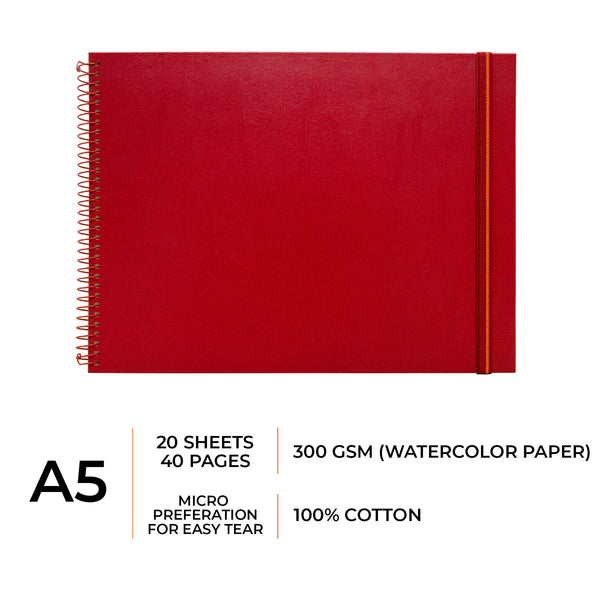 watercolour Sketchbook 300 gsm 100% cotton Red colour sketchbook wuth elastic band acrylic osinting gouavhe sbd watercolour 