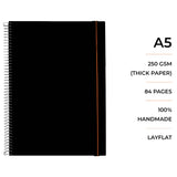 Menorah's True black sketchbook, Fully Handmade touch, 250 GSM Thickness which makes the Gouache and acrylic paints stable. A5 Size Spiral Sketchbook, Portrait sketchbook