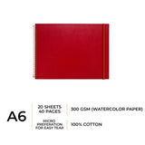 A6 size watercolor sketchbook is the best travel accompanion for the creators. Watercolor sketchbook is made of 100% cotton and is 100% Vegan. It contains 40 pages with a 300GSM Thickness so that watercolor won't penetrate to the other page. It is covered by Metal spiral with 360 Degree easy turn. Make your creations by using watercolour paintings, Acrylics, Gouache, Tempera, Poster colour in this sketchbook. Bright Blue color sketchbook #color_red