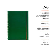 A6 size watercolor sketchbook is the best travel accompanion for the creators. Watercolor sketchbook is made of 100% cotton and is 100% Vegan. It contains 40 pages with a 300GSM Thickness so that watercolor won't penetrate to the other page. It is covered by Metal spiral with 360 Degree easy turn. Make your creations by using watercolour paintings, Acrylics, Gouache, Tempera, Poster colour in this sketchbook. Bright Blue color sketchbook