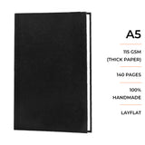 Menorah's Dry Media Black color sketchbook, Fully Handmade touch, A5 size hardbound Sketchbook. 115 GSM Thickness sketchbook.