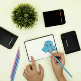 Pencil Sketch Octopus Drawing in A7 size mini sketchbook, pack of 4 sketchook. #color_black