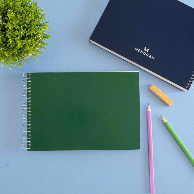 Emerald Green - A5 size spiralbound Sketchbook, 100% handmade sketchbook with 140 pages.
