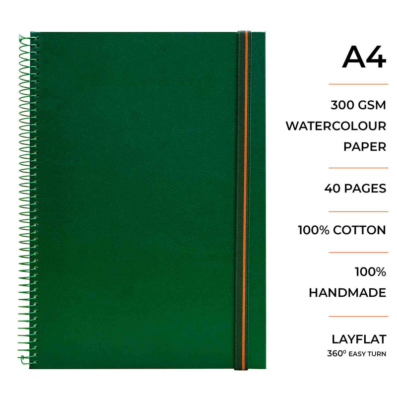 A4 size watercolor sketchbook is the best travel accompanion for the creators. Watercolor sketchbook is made of 100% cotton and is 100% Vegan. It contains 40 pages with a 300GSM Thickness so that watercolor won't penetrate to the other page. It is covered by Metal spiral with 360 Degree easy turn. Make your creations by using watercolour paintings, Acrylics, Gouache, Tempera, Poster colour in this sketchbook. Bright Blue color sketchbook