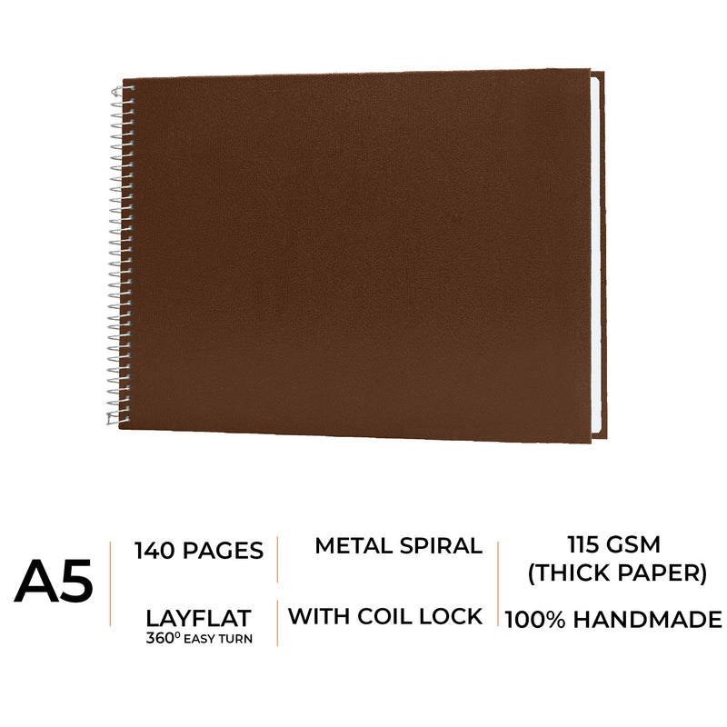 A5 size Brown color Spiral sketchbook, 115 GSM thick paper Dry Media square sketchbook. spiral bound landscape Sketchbook