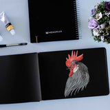 Drawing Hen chicken with white Marker and acrylic  on black sketchbook, 100%handcrafted, casebound sketchbook, 250 GSM TRUE BLACK Sheets with 84 pages/ 42 sheets