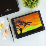 Evening scenery nature painting on Black sketchbook. Menorah's 250 GSM True black sketchbook.