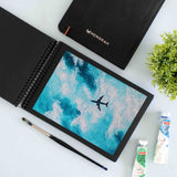Sky Painting with airplane, Easy Acrylic sky Painting on Black sketchbook, 250 GSM Sketchbook. 