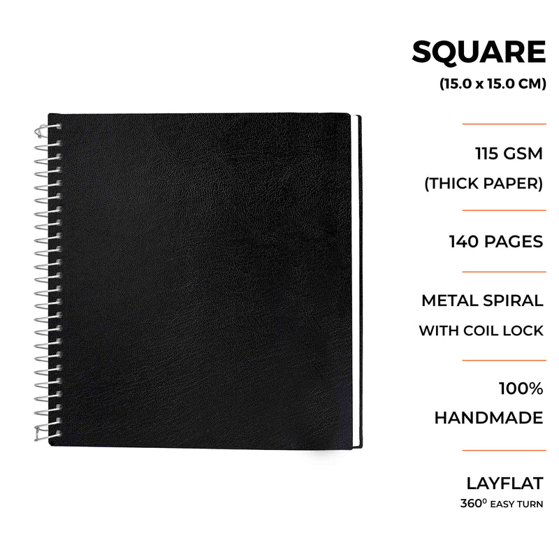 Square spiral bound Sketchbook. Menorah's Dry Media sketchbook, Fully Handmade touch.