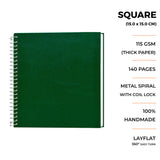 Dark Green - 115 GSM thick paper Dry Media square sketchbook. Square size (15x15 cm) spiralbound Sketchbook