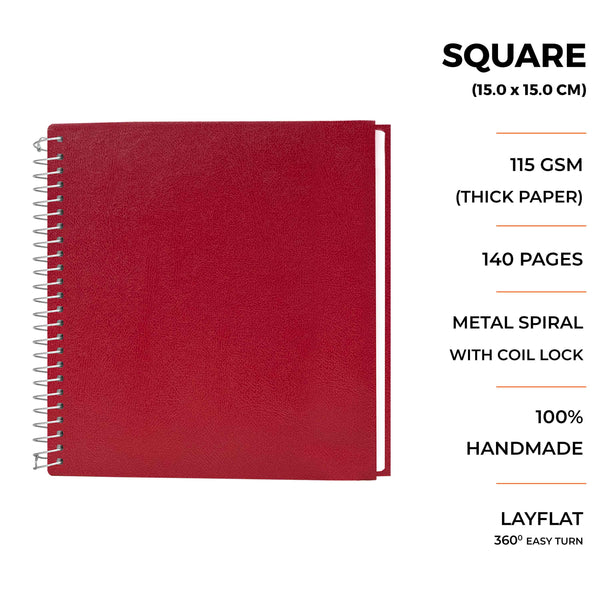 Square spiralbound Sketchbook, 100% handmade sketchbook with 140 pages.