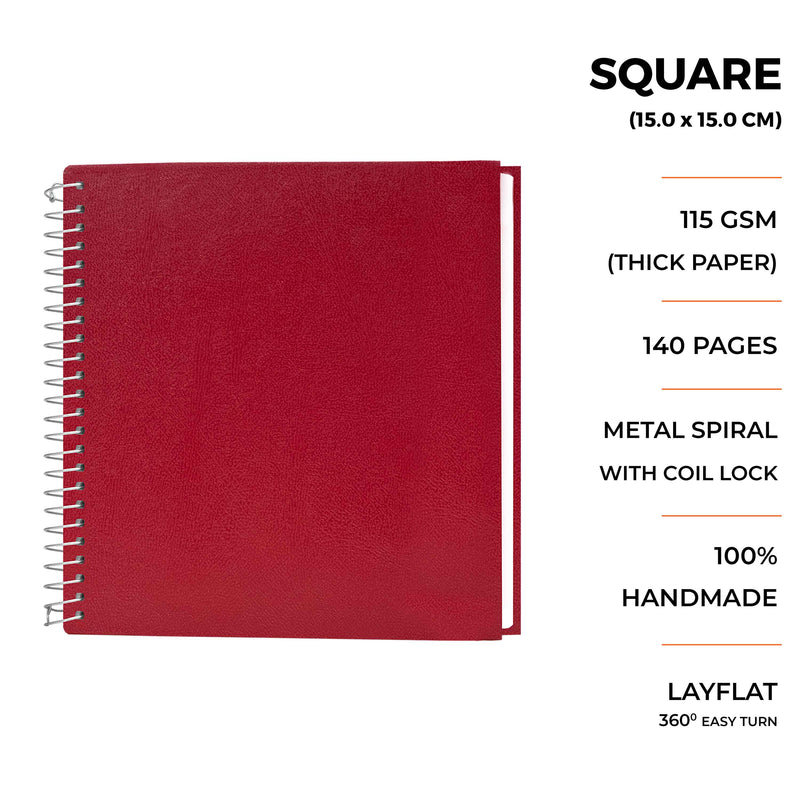Square spiralbound Sketchbook, 100% handmade sketchbook with 140 pages.