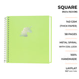 Cassata Square sketchbook, 140 GSM sketchbook, Apple Green Leatherette Cover, 15x15 cm,  Spiral square size Sketch book, 116  plain pages, Ideal Pencil Sketching-Sakura Micron Pen Art, Mandala, Soft Pastels, Oil Pastels, Portrait Sketching, Pencil Colors, Charcoal, Graphite, Mild Watercolor Sketch. #color_apple-green