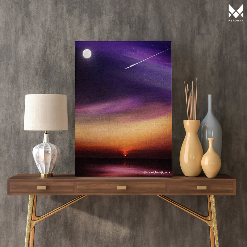 Evening scenery lake side Acrylic painting on 10x12 inch Canvas board, panel for painting, 380 GSM canvas panel, board for sketching, gouache painting, acrylic painting. available in Pack of 4.