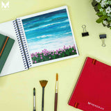 Cool sea view painting using watercolor, Paintings of a beautiful beach with a full of flowers using watercolor, Beach paintings in watercolor sketchbook, Watercolor sketchbook is made of 100% cotton and is 100% Vegan. It contains 40 pages  with a 300GSM Thickness so that watercolor won't penetrate to the other page.  It is covered by Metal spiral with 360 Degree easy turn. Make your creations by using  watercolour paintings, Acrylics, Gouache, Tempera, Poster colour in this sketchbook  #color_red