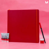 Square sketchbook, 180gsm, Cherry Red Leatherette Cover, 30x30 cm, square size Sketch book, 100 plain pages, Ideal for Doodling, Pencil / Chalk, Oil Pastels, Crayons, graphite & Light water Coloring, Gouache, charcoal, alcohol markers, poster color, coloring book, Artist sketchbook, wet on wet.