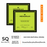 Menorah's Gouache Pad, Fully Handmade touch, 240 GSM Thickness which makes the Gouache and acrylic paints stable. Square Size (15 x 15 cm)Sketchpad. Available 20 Sheets/40 Pages.